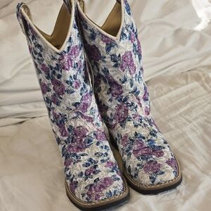 Old West Girl Boots - Purple and Blue Floral